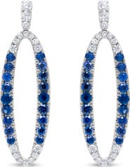 Haus of Brilliance 18K White Gold 1 1/10 Cttw Diamond & Sapphire Openwork Oval Shaped Dangle Earrings