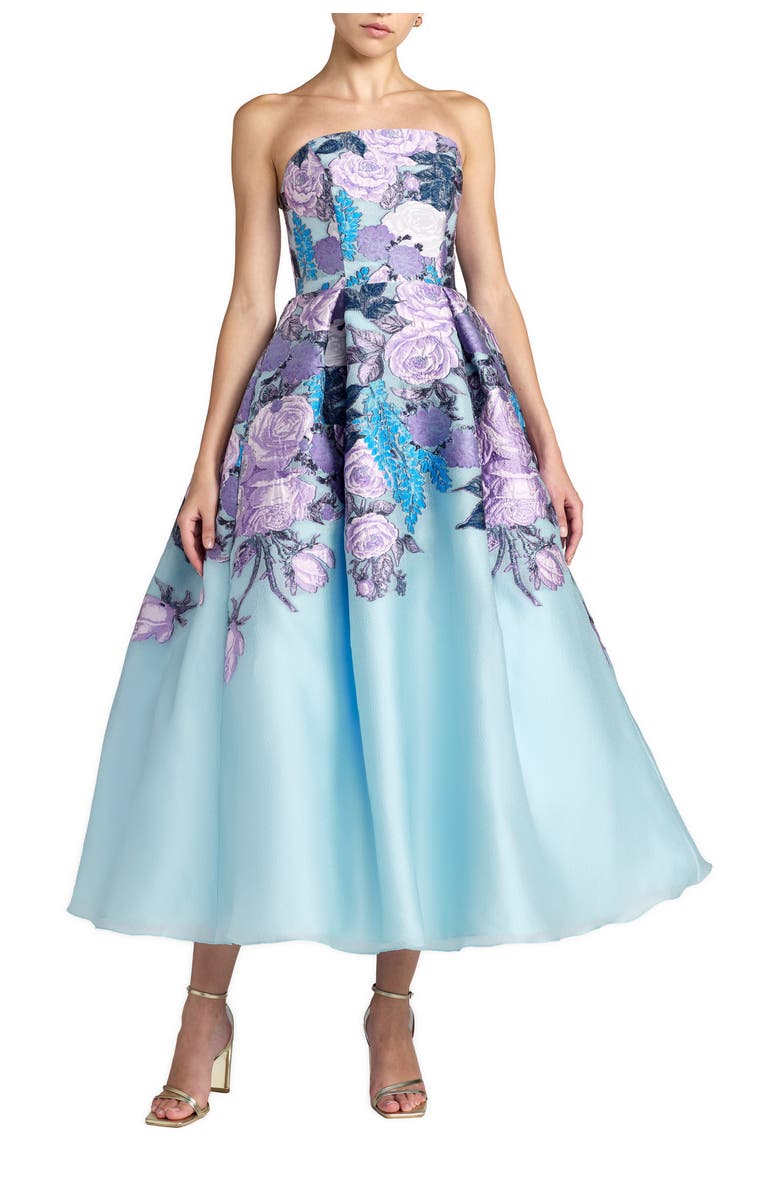 Mac Duggal Organza Strapless Ballgown With Pockets, Main, color, Blue Multi