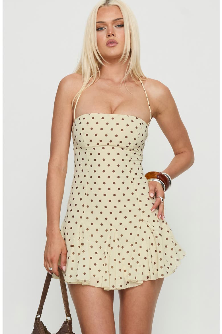 Delamere Dot Halter Minidress, Alternate, color, YELLOW/ BROWNPOLKADOT