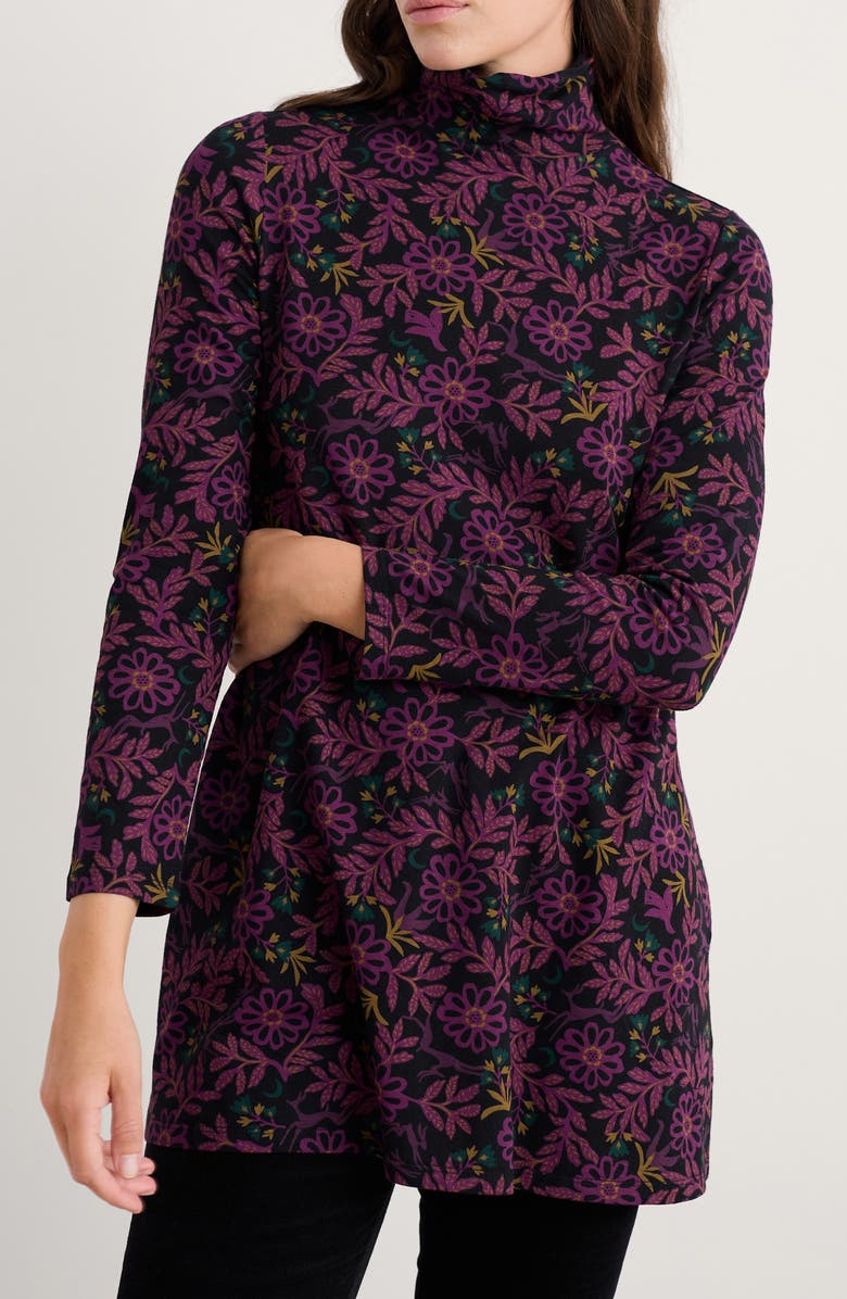 Seasalt Cornwall Grass Kelp Mock Neck Stretch Organic Cotton Tunic, Main, color, Evening Woodland Onyx