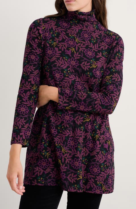 Grass Kelp Mock Neck Stretch Organic Cotton Tunic