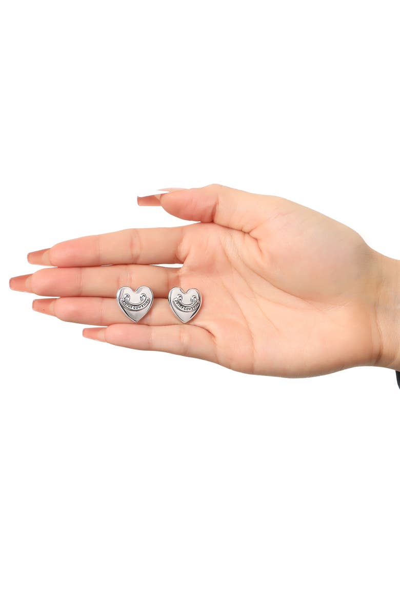 Heart Stud Earrings with Iconic Logo, Alternate, color, Silver