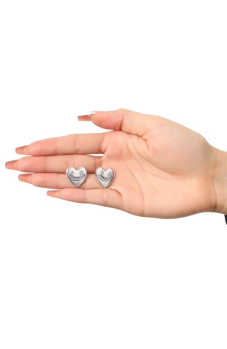 Juicy Couture Heart Stud Earrings with Iconic Logo, Alternate, color, Silver