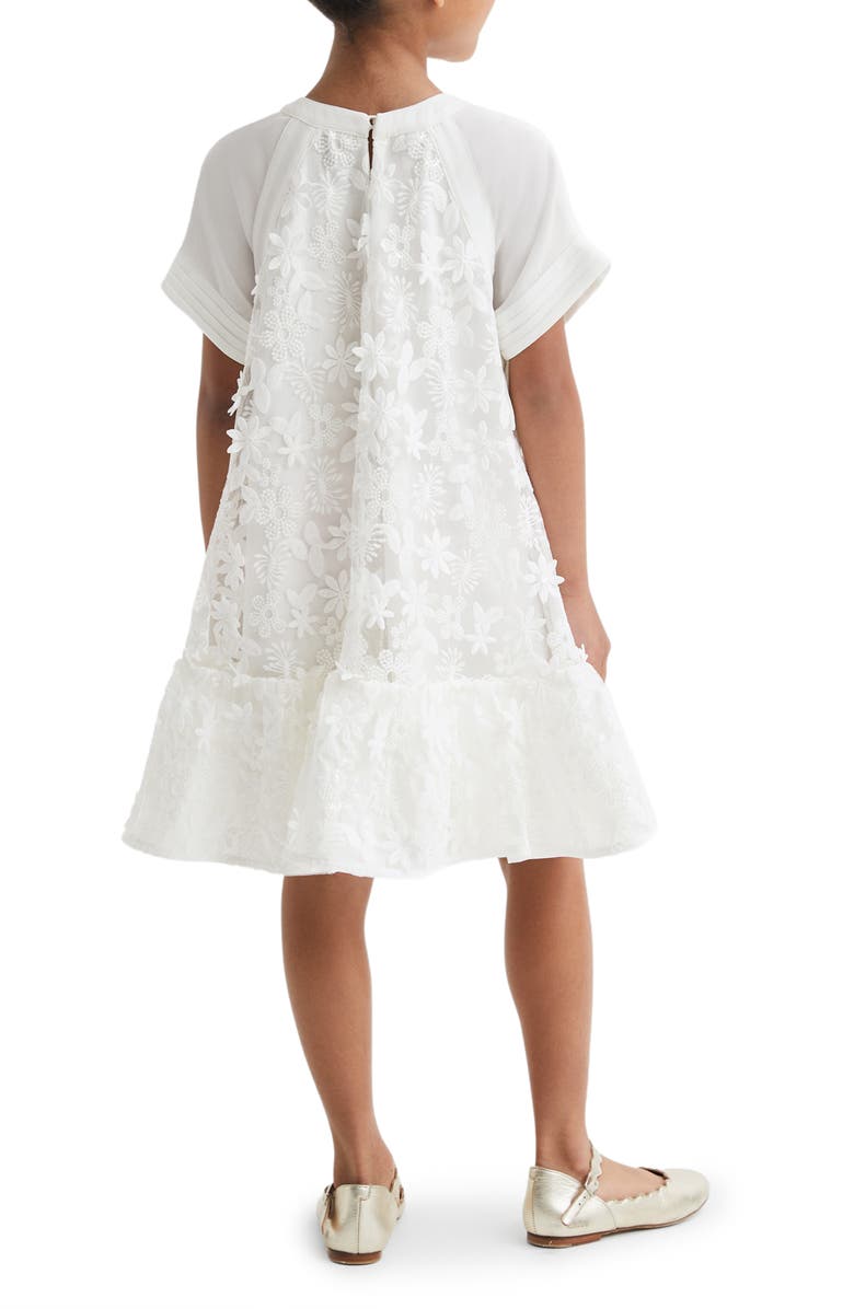 Reiss Kids' Floral Appliqué Sequin Dress, Alternate, color, Ivory