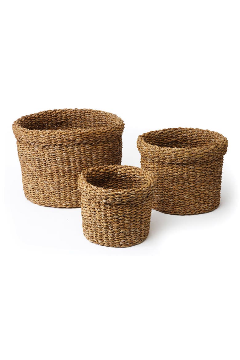 Seagrass Round Baskets With Cuffs Set of 3, Main, color, Beige