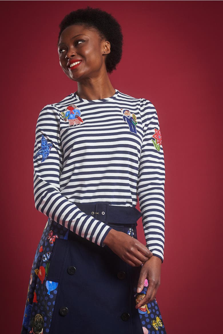 Striped Jersey T-Shirt With Application, Alternate, color, Navy / Midnight