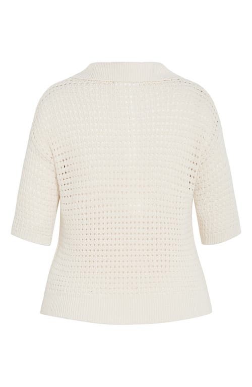 City Chic Zahra Open Stitch Johnny Collar Sweater In Ivory