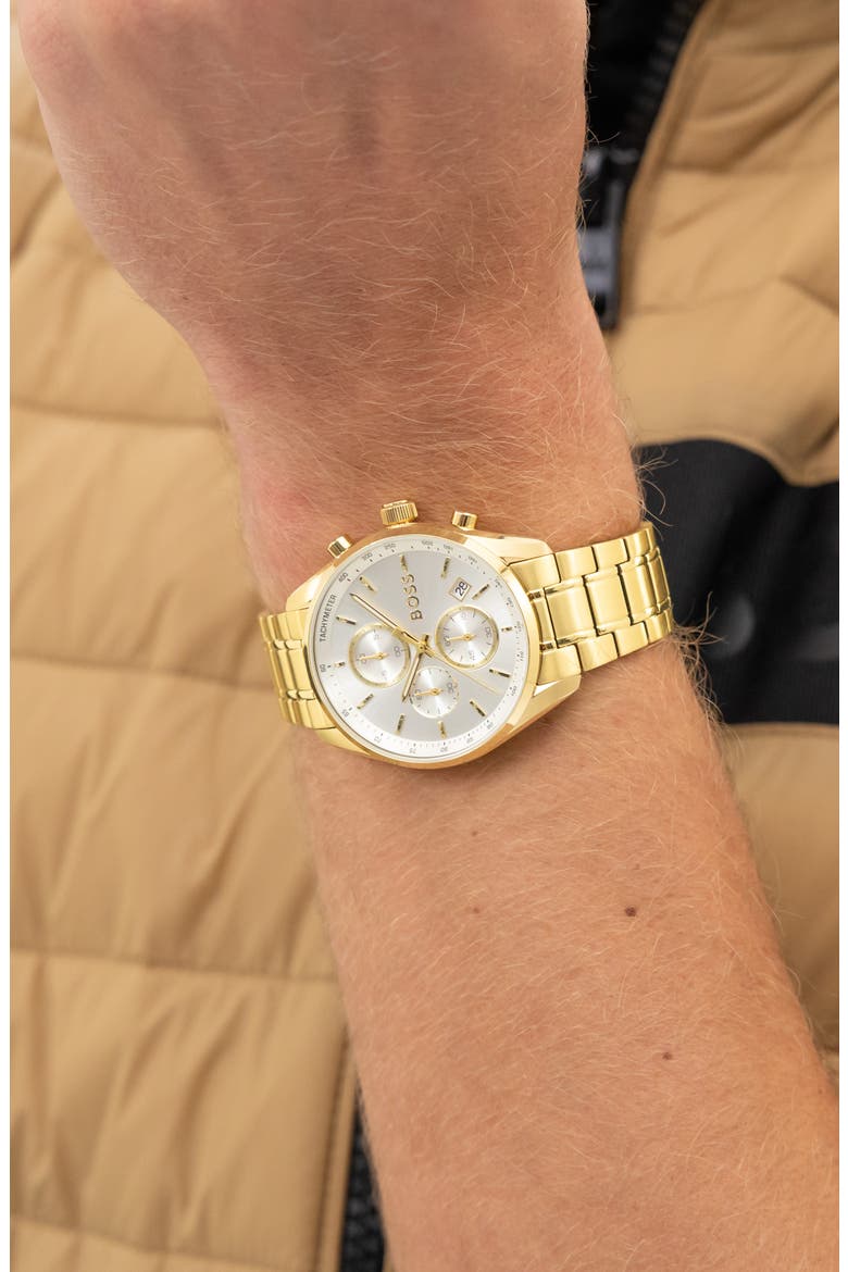 Grand Prix Chronograph Bracelet Watch, 40mm, Alternate, color, SILVER FACE/GOLD