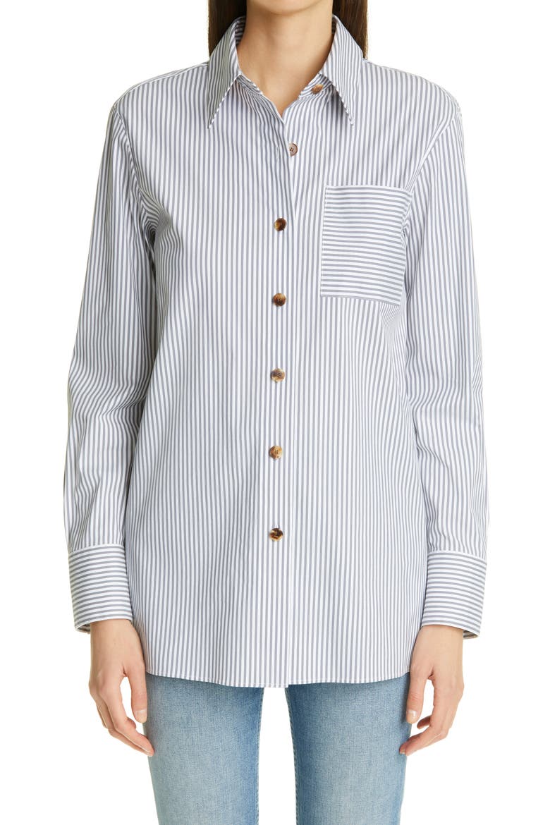 Ruxton Stripe Cotton Blend Shirt, Main, color, SMOKED TAUPE MULTI