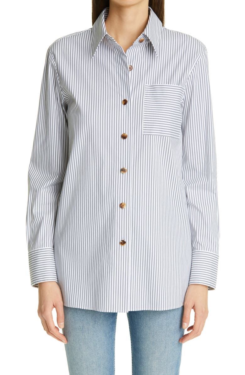 Lafayette 148 New York Ruxton Stripe Cotton Blend Shirt, Main, color,