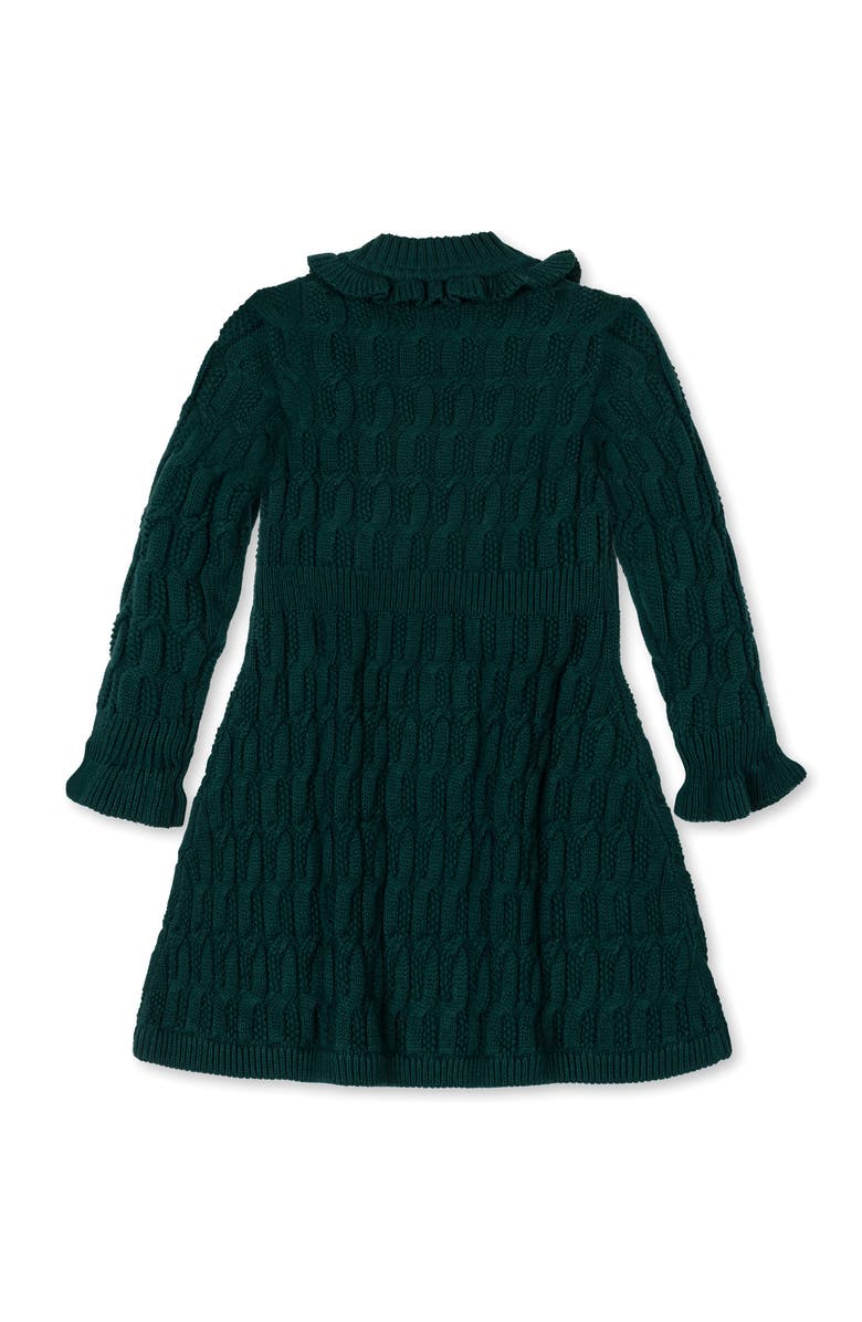 Hope & Henry Kids' Organic Ruffle Edge Cable Knit Sweater Dress, Alternate, color, Deep Green Cable