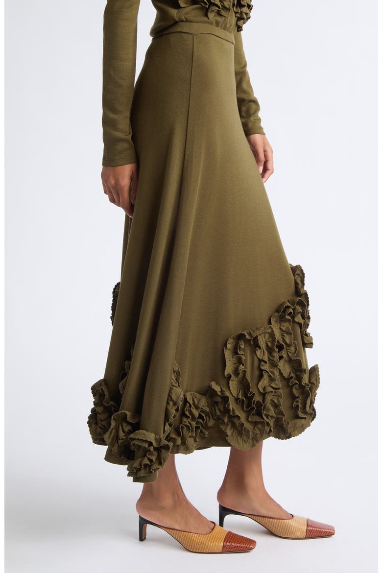 Heloise Ruffle Wool Midi Skirt, Alternate, color, LODEN
