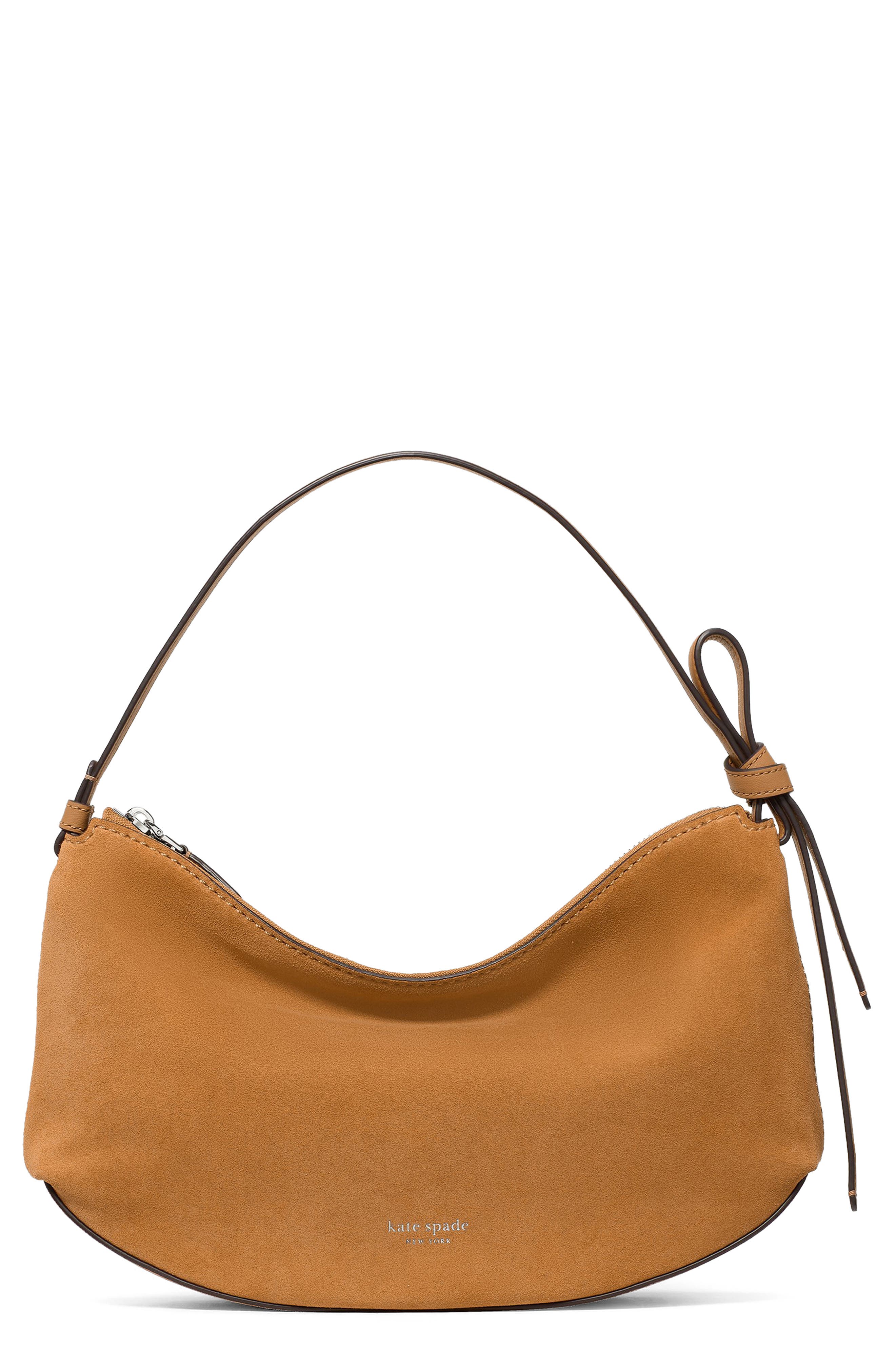 Kate Spade New York loop suede shoulder bag, Main, color, Garden Soil