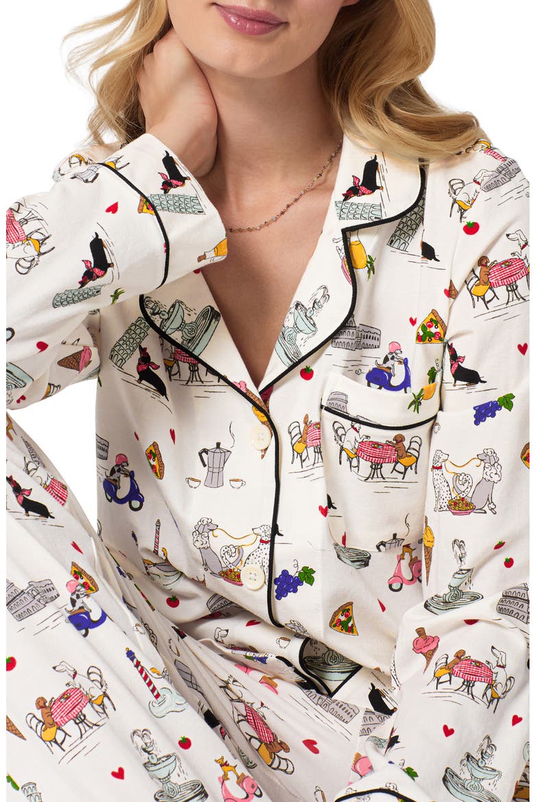 Print Stretch Organic Cotton Pajamas, Alternate, color, PUPPY PIAZZA