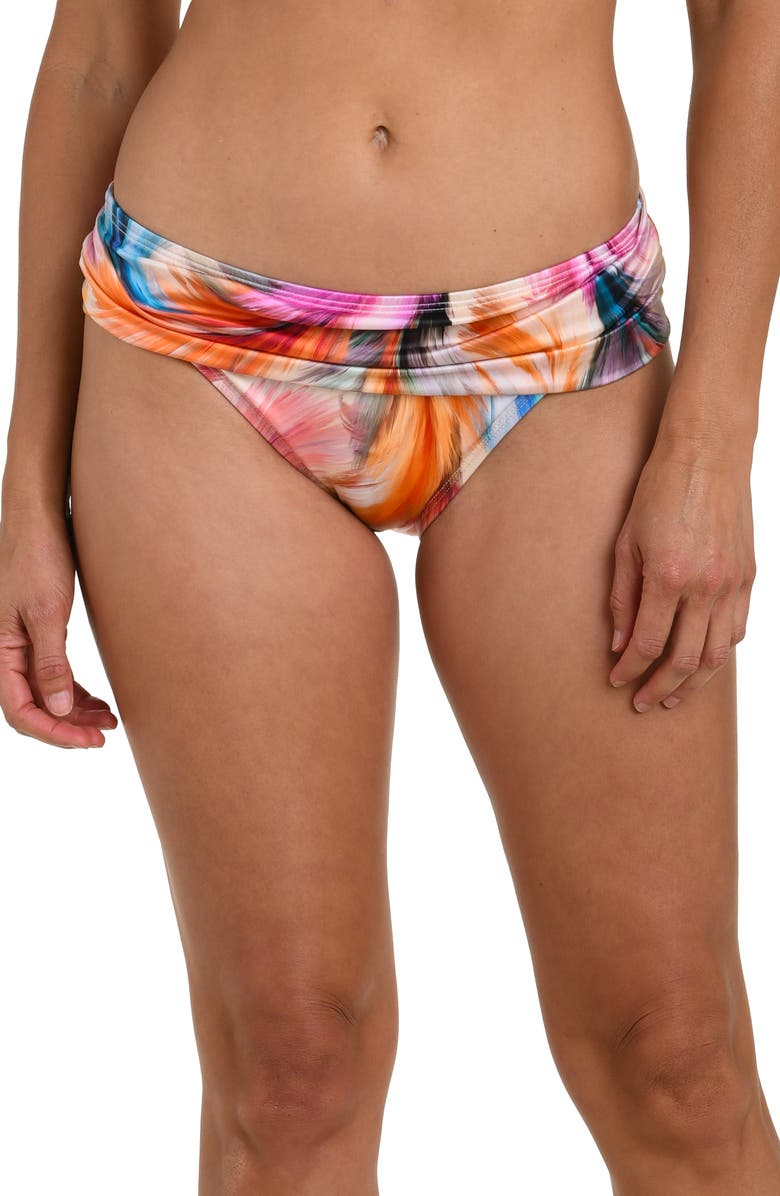 La Blanca Feathered Impression Shirred Hipster Bikini Bottoms, Main, color, Pink Multi