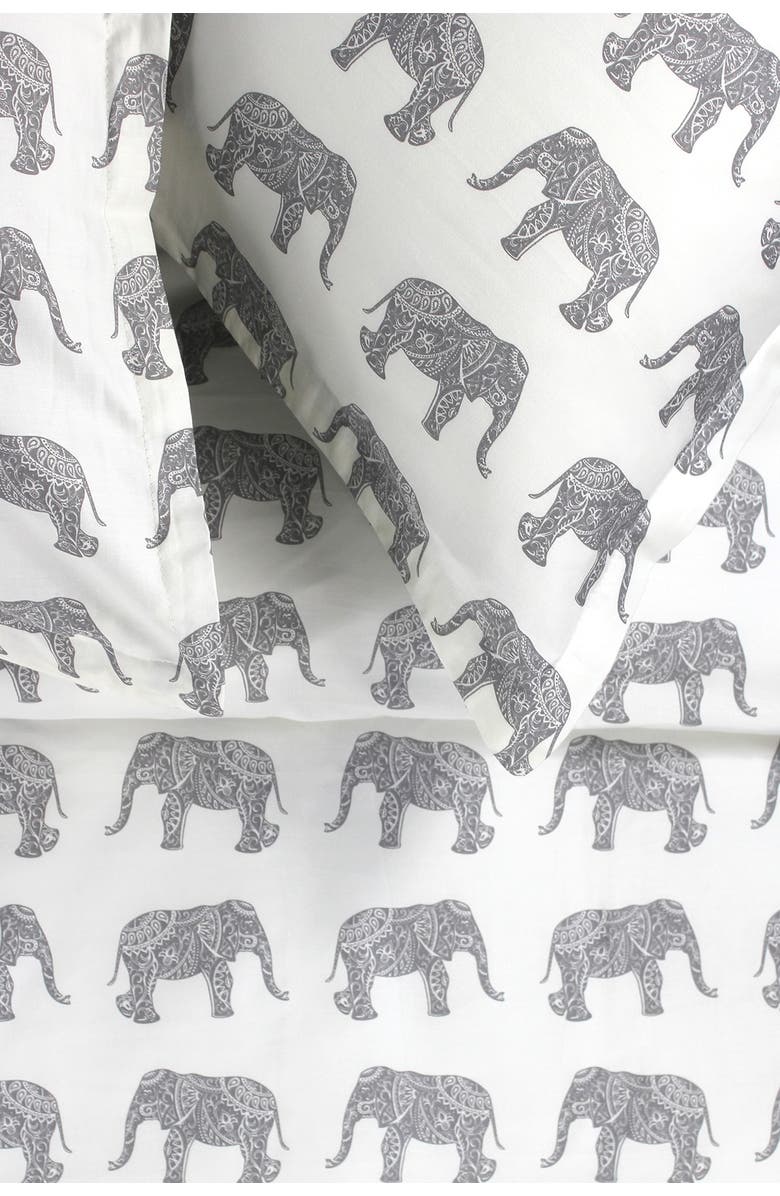 MELANGE HOME Elephants 400 Thread Count Cotton Duvet Set, Alternate, color, Grey