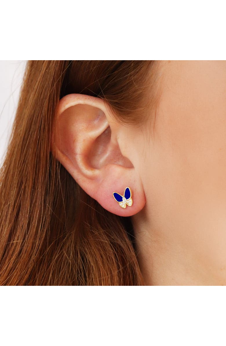 The Lovery Fine Jewelry Lapis CZ Butterfly Stud Earrings, Alternate, color, Lapis