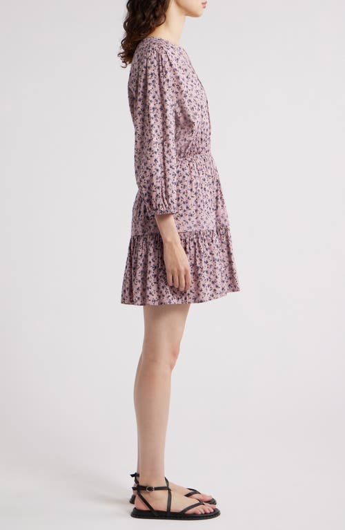 Treasure & Bond Print Tie Neck Minidress In Purple Shade Elaine Geo