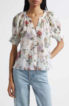 Alice + Olivia Thalia Floral Cotton & Silk Button-Up Top