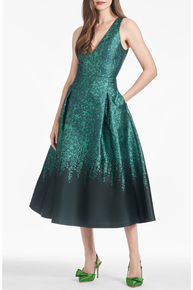 Shay Mikado Midi Fit & Flare Gown, Main, color, EMERALD WISTERIA