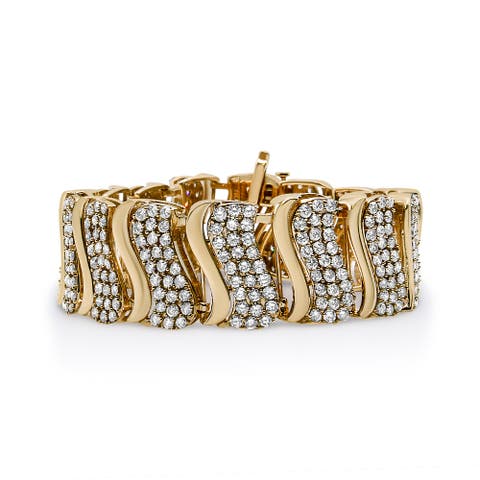 14K Yellow Gold 15.0 Cttw Diamond Chevron Wave 7.25" Inch Link Bracelet
