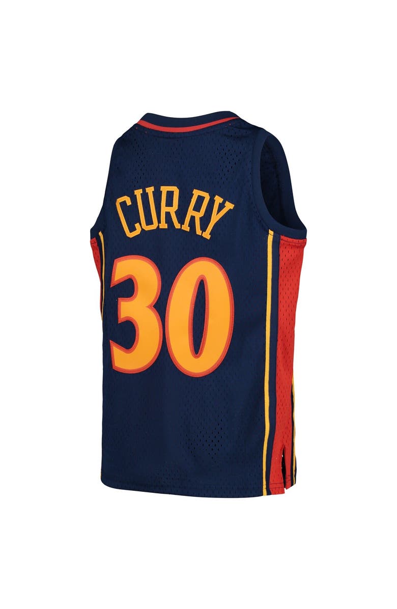 Mitchell & Ness Youth Mitchell & Ness Stephen Curry Navy Golden State Warriors 2009-10 Hardwood Classics Swingman Throwback Jersey, Alternate, color, 