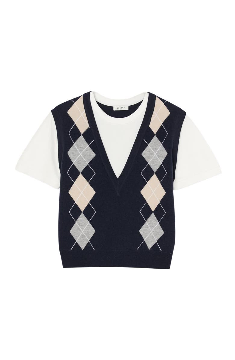 SANDRO Argyle layered effect sweater, Alternate, color, Navy Blue