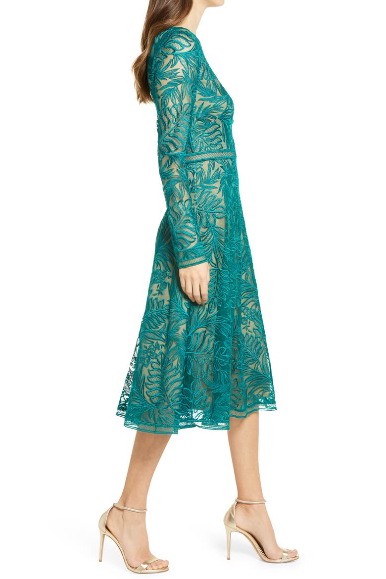 Long Sleeve Lace Cocktail Midi Dress, Alternate, color, HERBAL GREEN