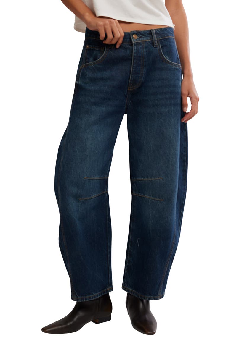 Good Luck Mid Rise Barrel Jeans, Main, color, DEEP END