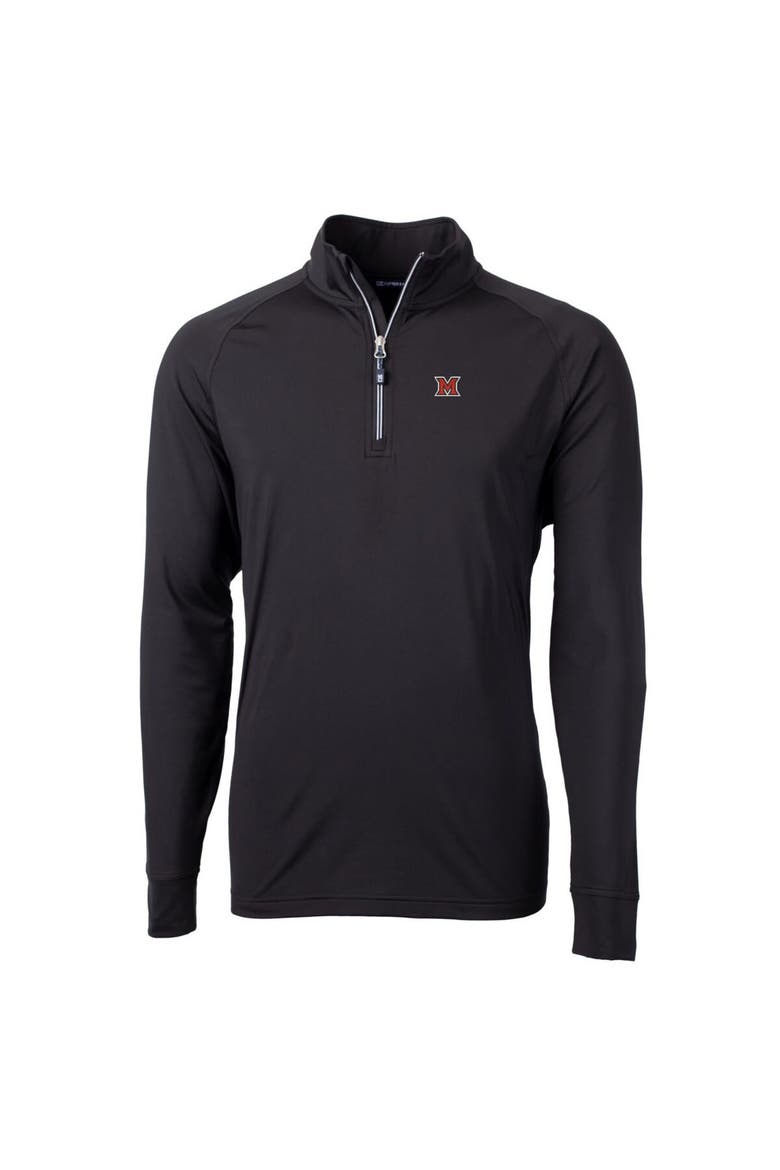 Men's Cutter & Buck Black Miami University RedHawks Big & Tall Adapt Eco Knit Quarter-Zip Pullover Jacket, Main, color, Black