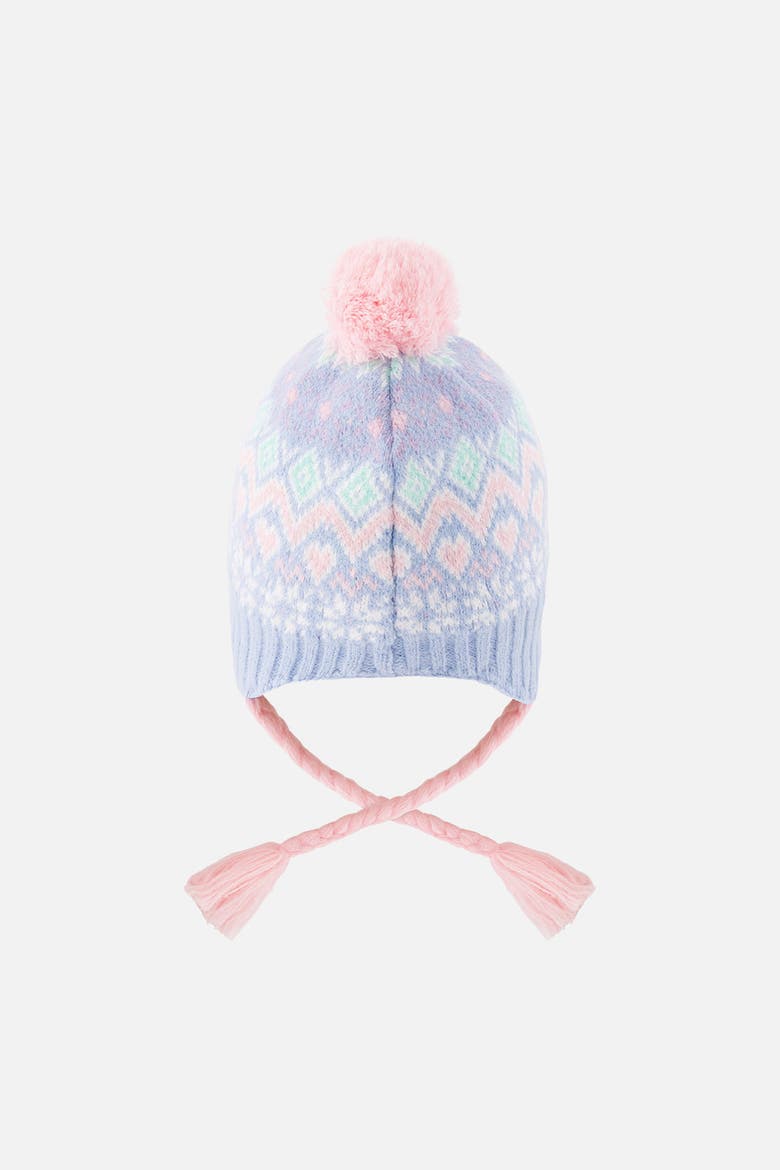 Peruvian Fair Isle Fleece Lined Earflap Knit Hat with Pompom, Alternate, color, Light Blue