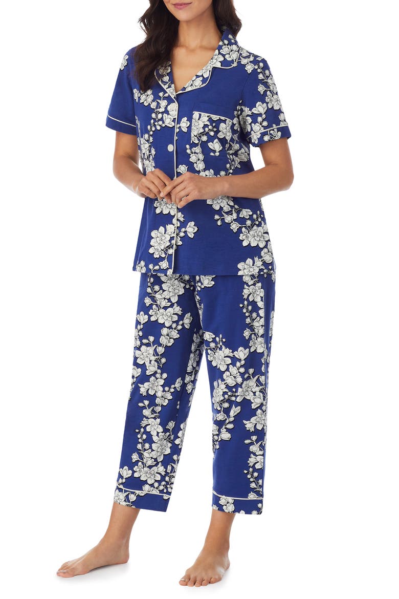 Navy Shadow Blossom Organic Cotton Crop Pajamas, Alternate, color, NAVY SHADOW BLOSSOM