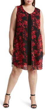 Connected Apparel Floral Chiffon Overlay Cape Dress