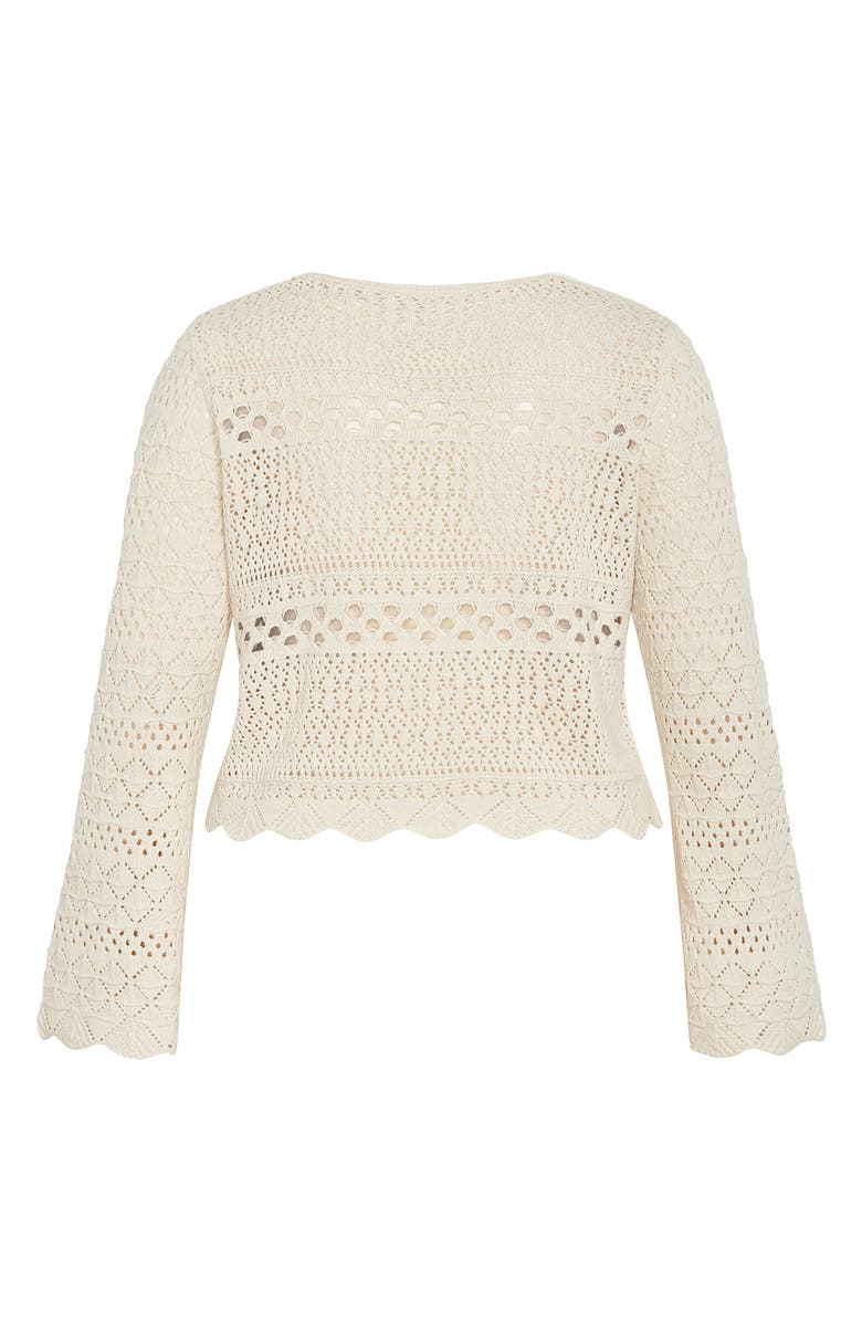 City Chic Tie Front Open Stitch Cardigan, Alternate, color, Ivory