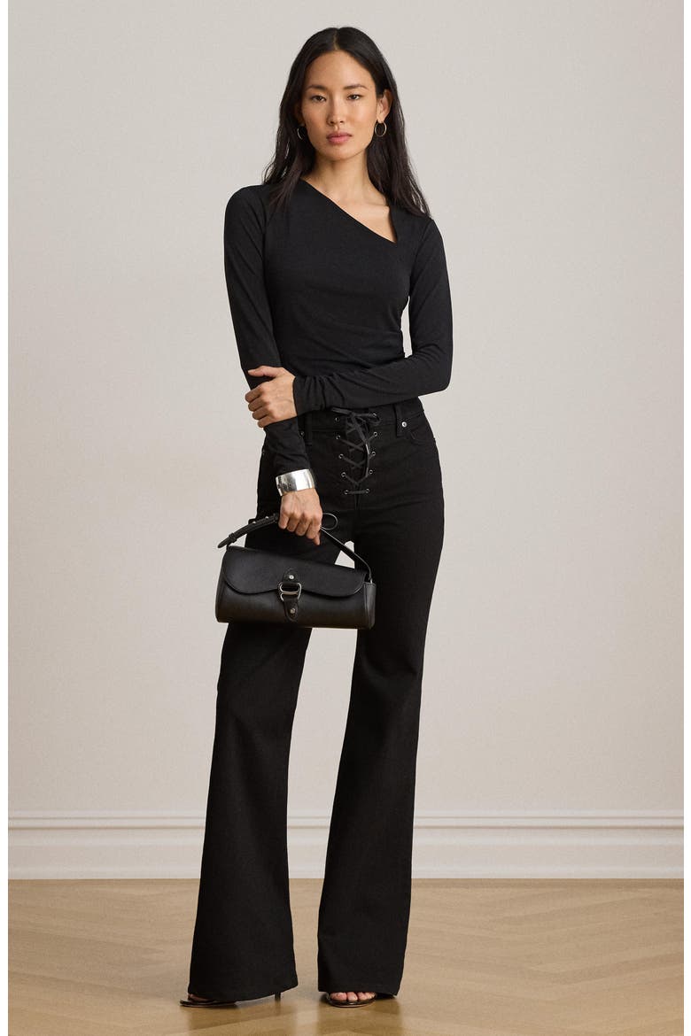 Asymmetric Neck Matte Jersey Top, Alternate, color, BLACK