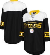 G-III 4HER BY CARL BANKS Women's G-III 4Her by Carl Banks Black/White Pittsburgh Steelers Double Team 3/4-Sleeve Lace-Up T-Shirt