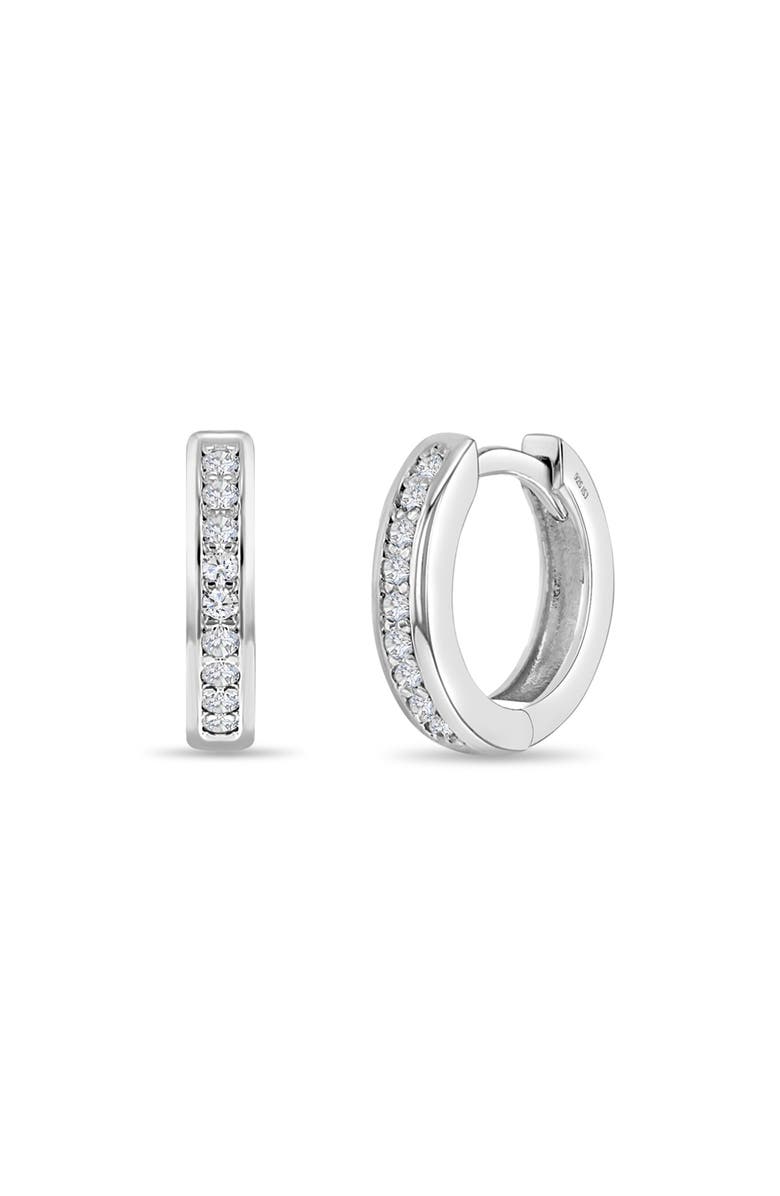 In Season Jewelry 14k Clear Cubic Zirconia Huggie Hoops, Main, color, Silver