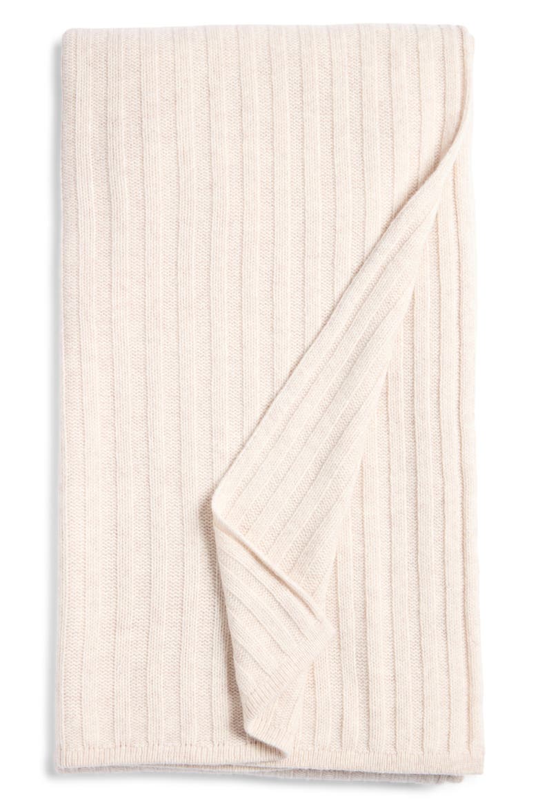 Wool & Cashmere Blend Rib Throw Blanket, Main, color, BEIGE OATMEAL