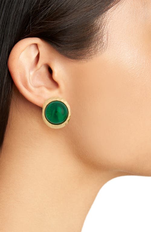 Cz By Kenneth Jay Lane Synthetic Emerald Stud Earrings In Satin Gold