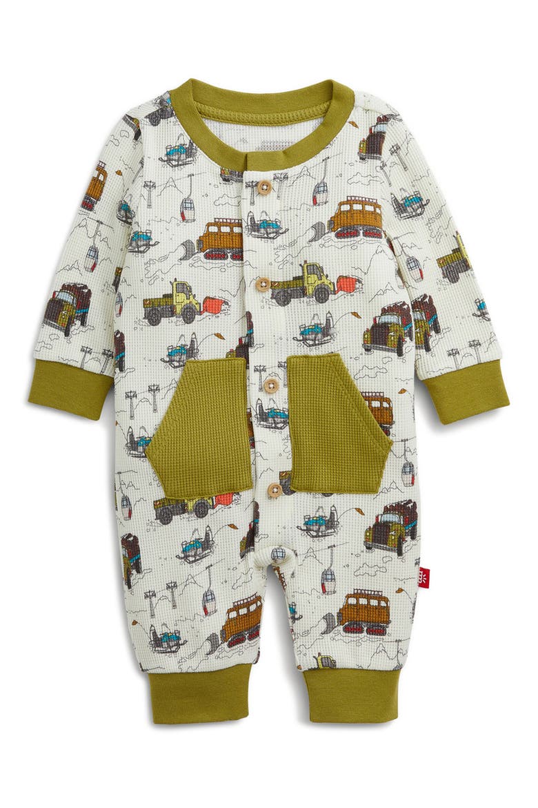 Trucks Magnetic Closure Waffle Romper, Main, color, TRUCK