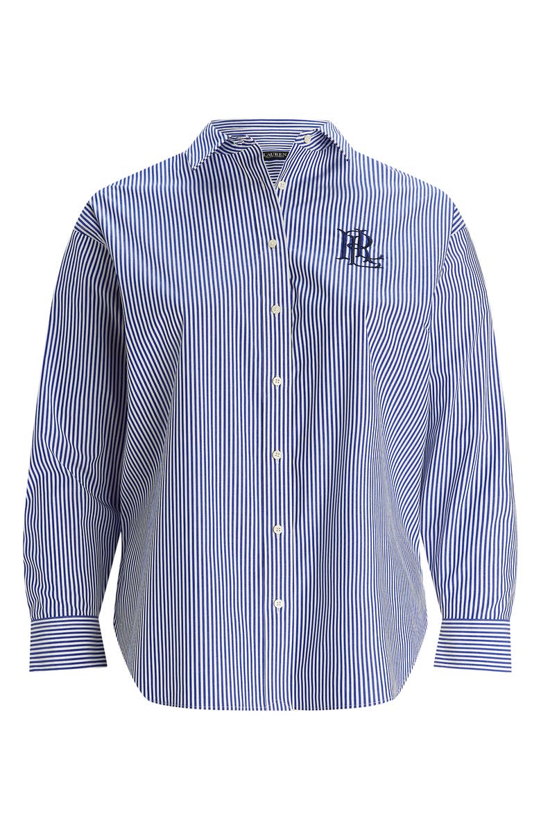 Lauren Ralph Lauren Embroidered Logo Detail Stripe Stretch Cotton Button-Up Shirt, Alternate, color, Blue/ White