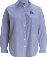 Lauren Ralph Lauren Embroidered Logo Detail Stripe Stretch Cotton Button-Up Shirt