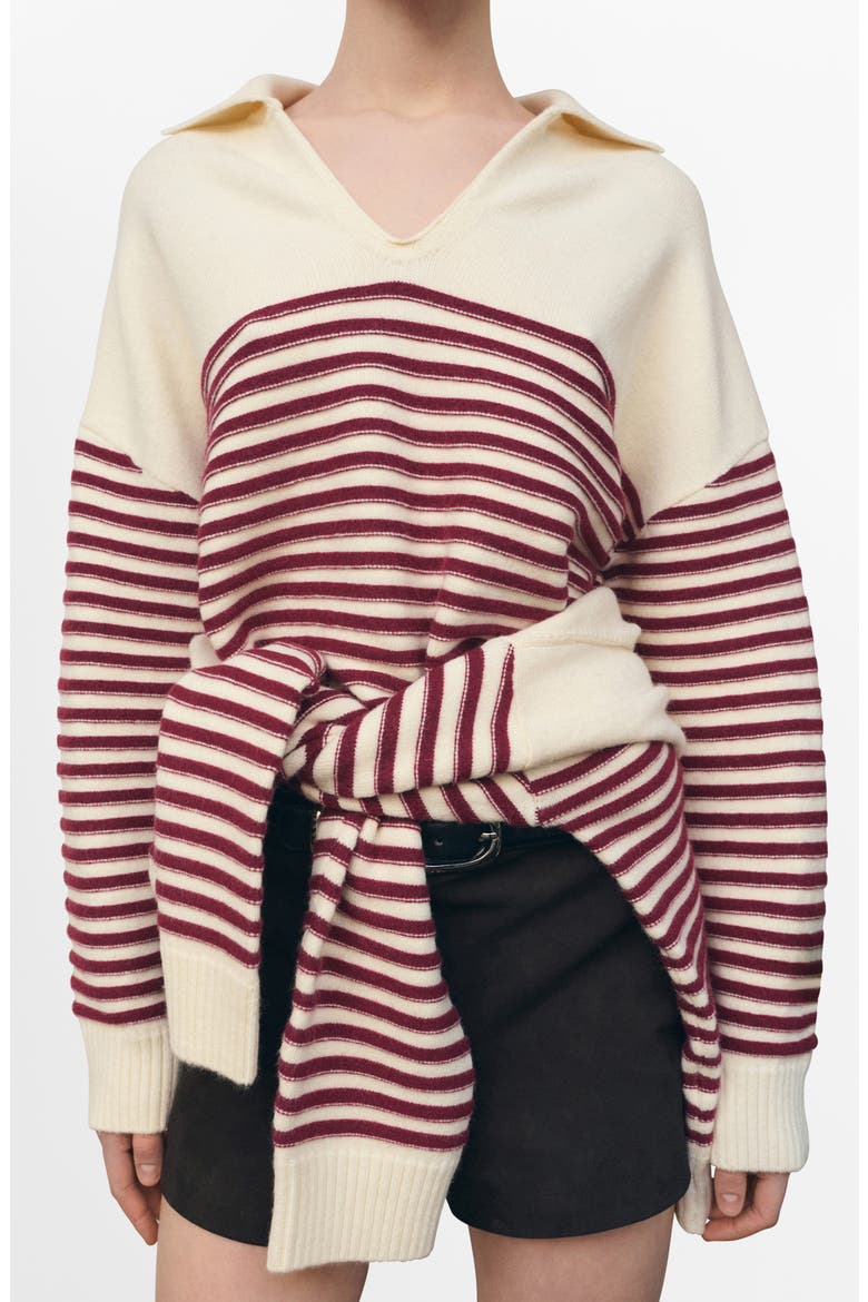 Alicante Stripe Johnny Collar Sweater, Main, color, ECRU