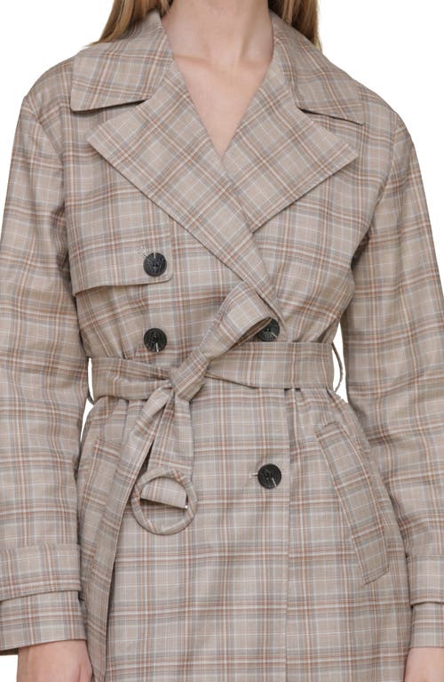 Avec Les Filles Plaid Trench Coat In Taupe Plaid