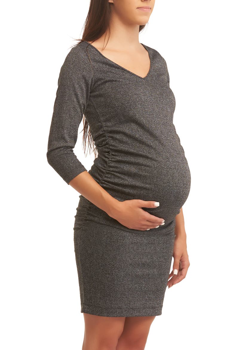 Darianna Maternity Dress, Alternate, color, BLACK/ CHARCOAL CHEVRON