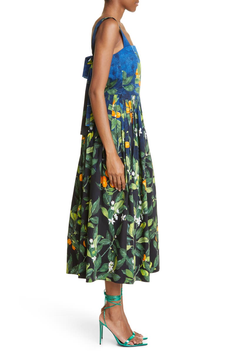 Oscar de la Renta Botanical Stretch Cotton Sundress, Alternate, color, Midnight Multi