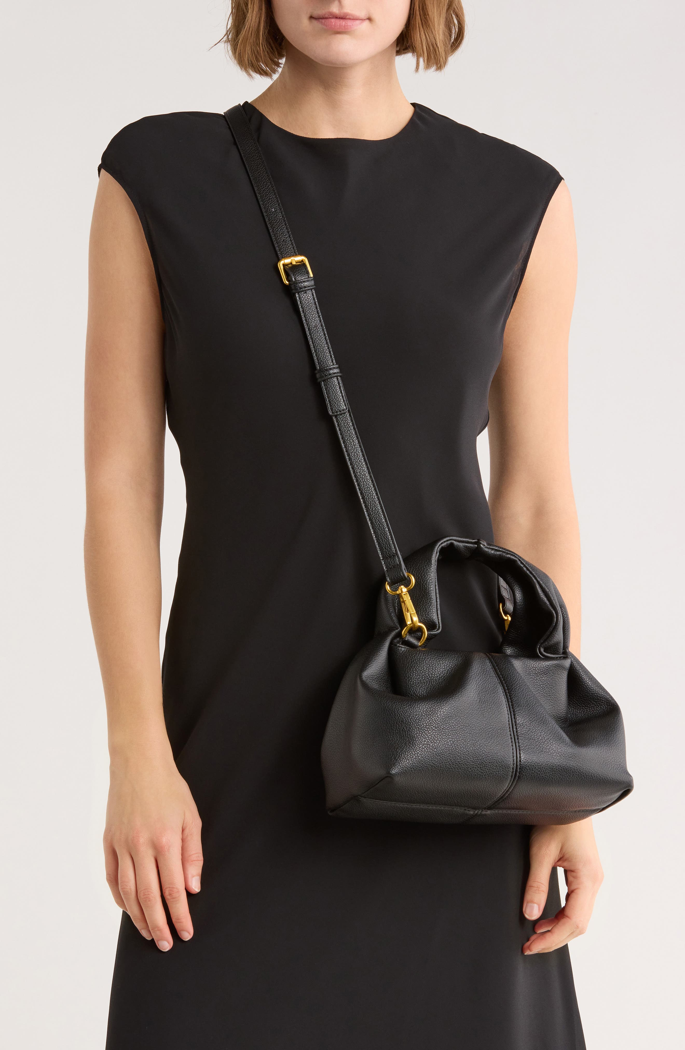 BCBG Mini Pleated Top Handle Bag, Alternate, color, Black