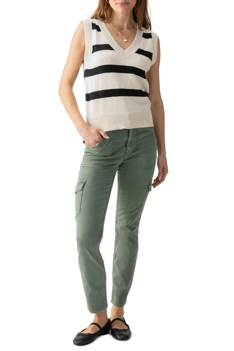 Stripe Sleeveless Cotton Sweater, Alternate, color, ECO NATURAL/ BLACK STRIPE