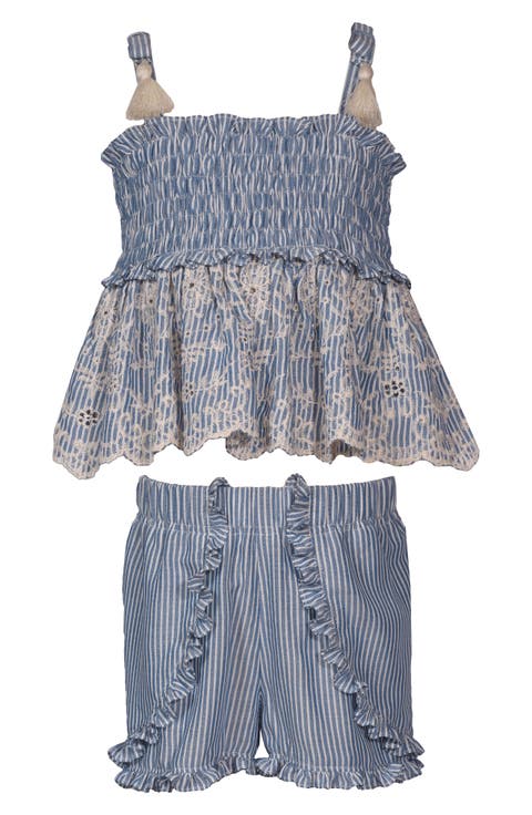 Kids' Smocked Peplum Top & Chambray Shorts Set (Toddler)