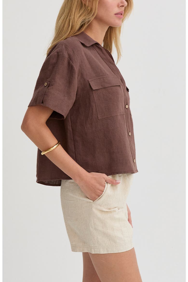 Stripe Textured Linen Shorts, Alternate, color, Oatmeal